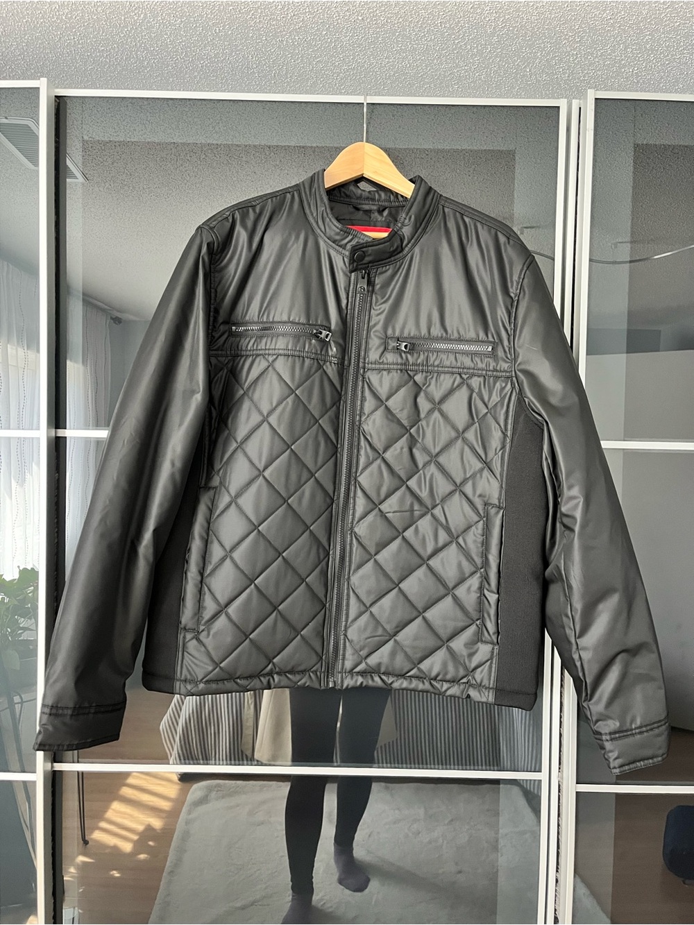 Guess Men’s Black Quilted Panel Zip Jacket